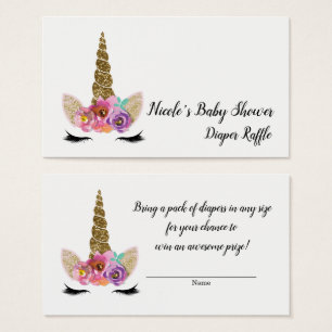 Cartes De Visite Tirage Baby Shower Licorne Dorée Pailletée Florale