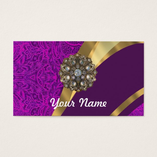 Cartes De Visite Tourbillon d'or damassé fleuri violet (Devant)