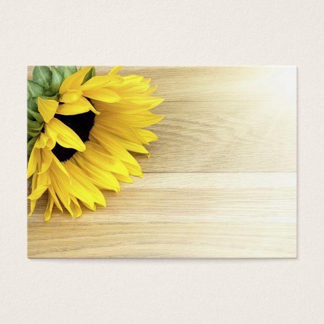 Cartes De Visite Tournesol posé sur une table en bois (Devant)
