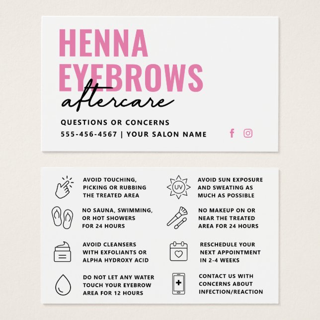 Cartes De Visite Toute couleur Henna Brows Brows Brows Tint Afterca (Devant & derrière)