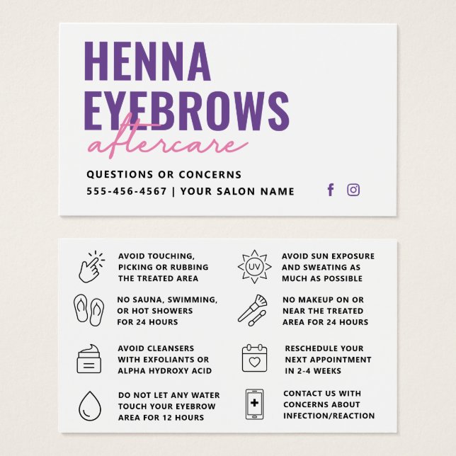 Cartes De Visite Toute couleur Henna Brows Brows Brows Tint Afterca (Devant & derrière)