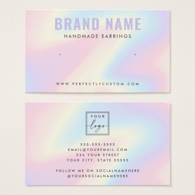 Cartes De Visite Trendy pastel rainbow logo stud earring display (Devant & derrière)