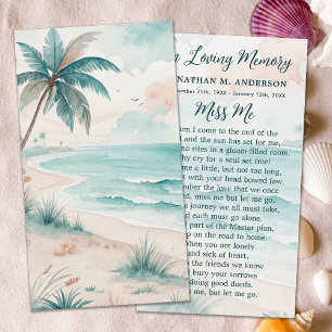 Cartes De Visite Tropical Beach Funeral Modern Memorial Prayer Card
