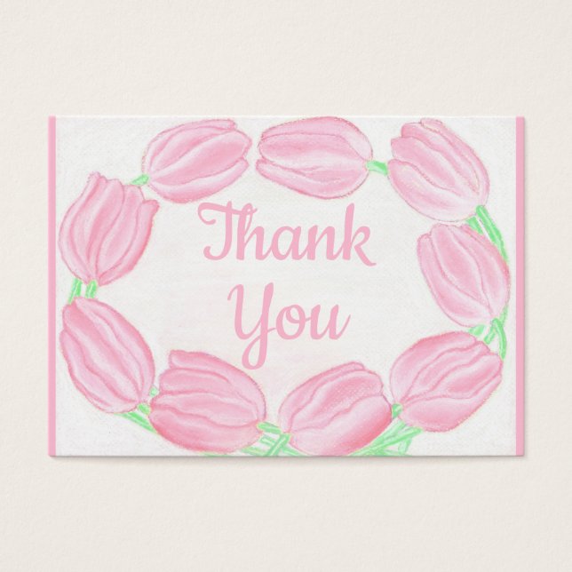 Cartes De Visite Tulips Border Pink Floral Thank You Card (Devant)