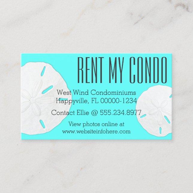 Cartes de visite Turquoise Bleu Louez Mon Condo (Devant)