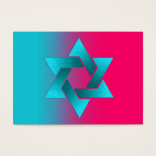 Cartes De Visite Turquoise de bat mitzvah et étoile de David rose