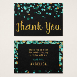 Cartes De Visite Turquoise Gold Confetti Noir Anniversaire Merci