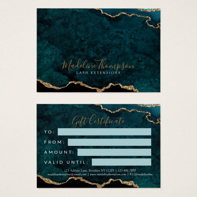 Cartes De Visite Turquoise Gold Parties scintillant Agate Business  (Devant & derrière)