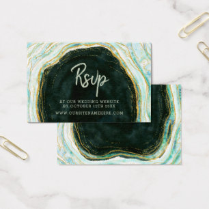 Cartes De Visite Turquoise Green & Gold Agate Website RSVP Insertio