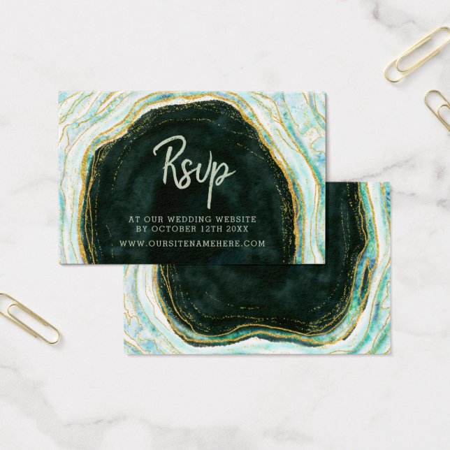 Cartes De Visite Turquoise Green & Gold Agate Website RSVP Insertio (Bureau)