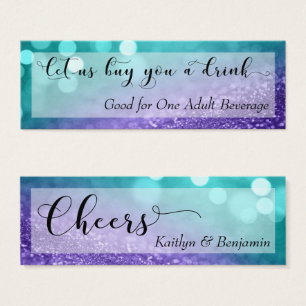 Cartes De Visite Turquoise Purple Parties scintillant Bokeh Script