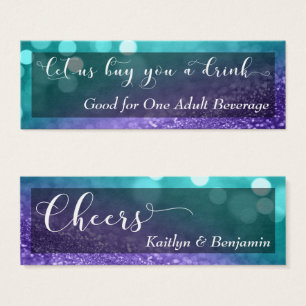 Cartes De Visite Turquoise Purple Parties scintillant Bokeh Script 