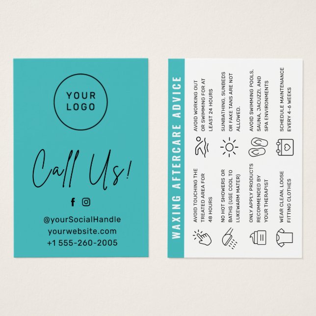 Cartes De Visite Turquoise Teal Waxing Aftercare Card Hair Removal (Devant & derrière)