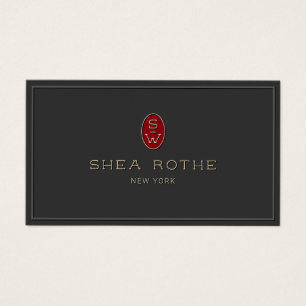 Cartes De Visite Typographie 3D du Monogramme rouge noir profession