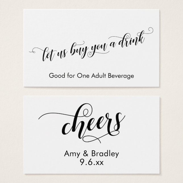 Cartes De Visite Typographie Chic Script Tickets de Boisson sur Fon (Devant & derrière)