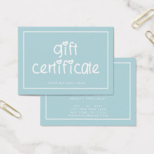 Cartes De Visite Typographie Cute Certificat cadeau couleur personn