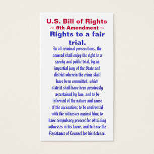 Cartes De Visite U.S. Déclaration des droits, ~ d'amendement de ~