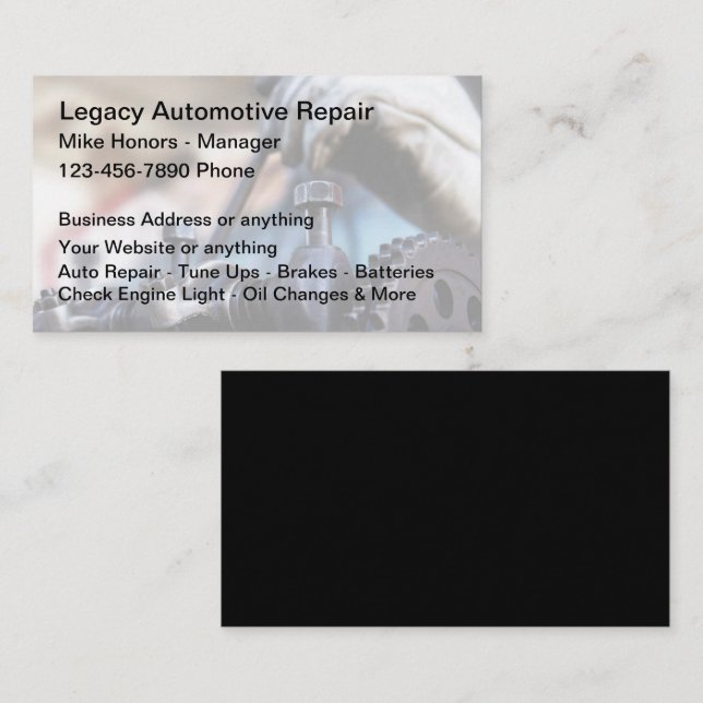 Cartes de visite uniques et modifiables pour mécan (Devant / Derrière)
