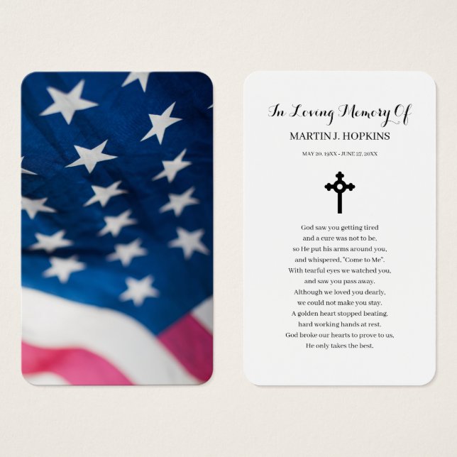 Cartes De Visite United Flag Sympathy Funeral Memorial Prayer Cards (Devant & derrière)
