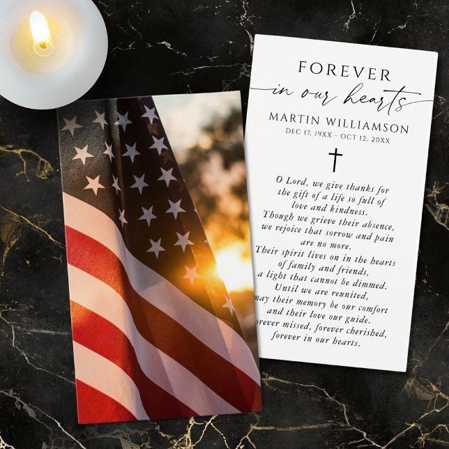 Cartes De Visite USA Flag Cross Sympathy Funeral Prayer Card (Créateur téléchargé)