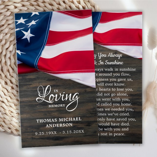 Cartes De Visite USA Flag Sympathy Funeral Memorial Prayer Card (Créateur téléchargé)