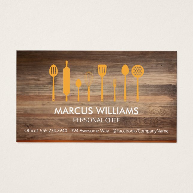 Cartes De Visite Ustensiles de restaurant | Chef | Planche à découp (Devant)