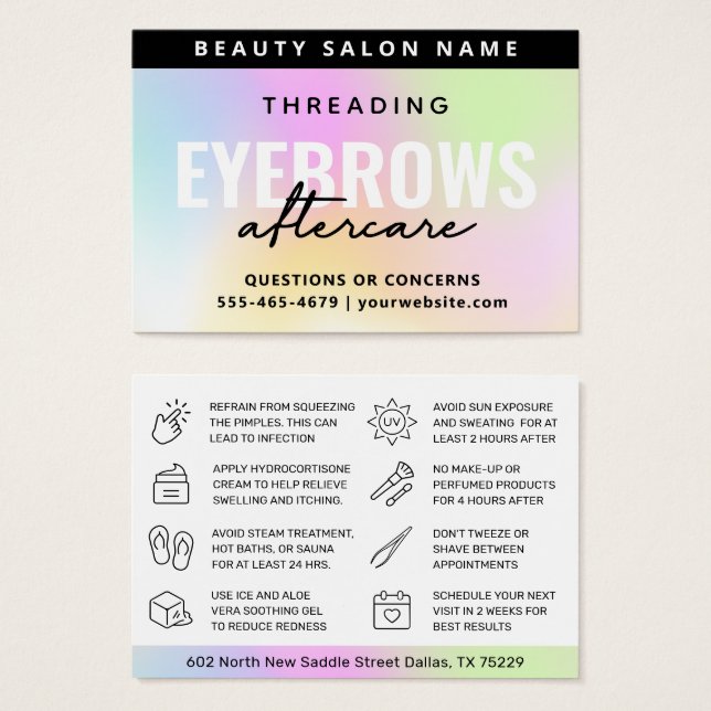 Cartes De Visite UV Gloss Rainbow Eyebrow Threading Aftercare (Devant & derrière)