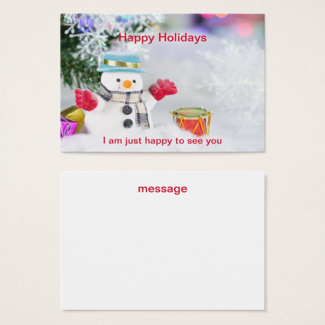 Cartes De Visite Vacances d'hiver Salutation Snowman (Devant & derrière)