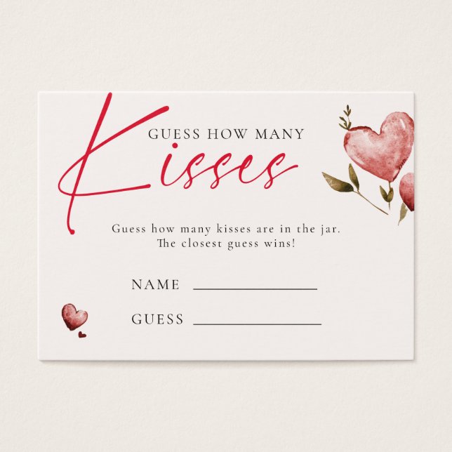 Cartes De Visite Valentine Bridal Shower How Many Kisses Game (Devant)