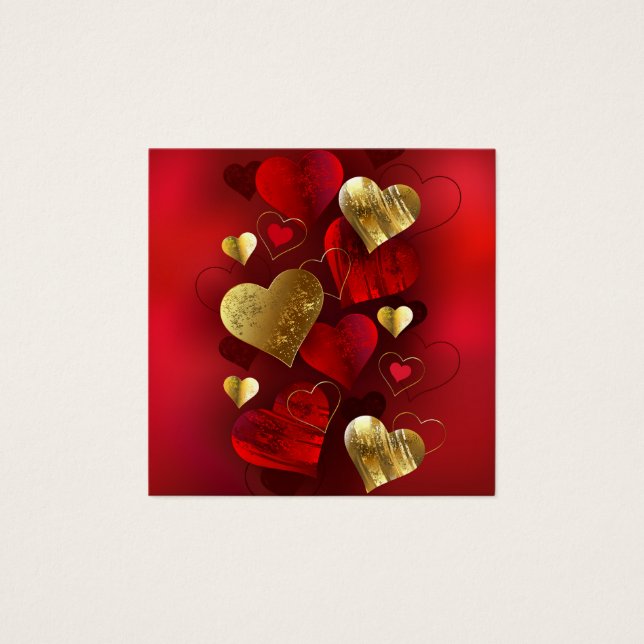 Cartes De Visite Valentines dorées et rouges (Devant)
