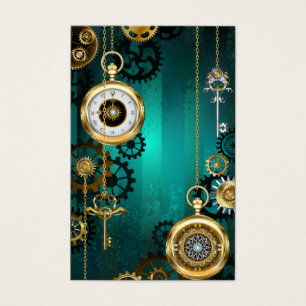 Cartes De Visite Veille bijoux Steampunk sur un Arrière - plan vert