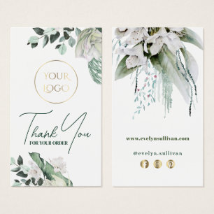 Cartes De Visite vert émeraude bouquet fleurs blanches insérer