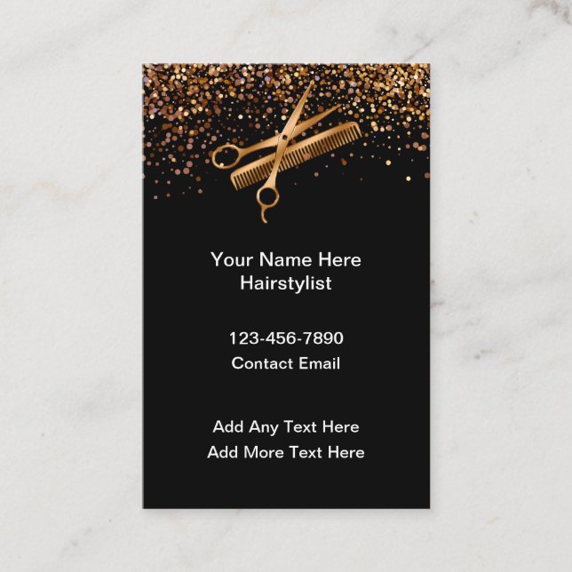 Cartes de visite verticales pour coiffeur chic et  (Devant)
