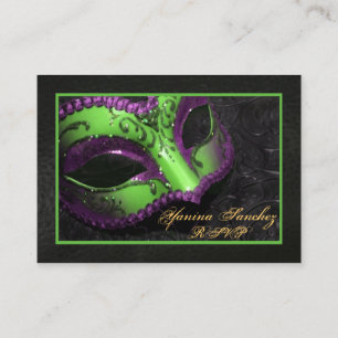 Cartes de visite verts de la mascarade RSVP