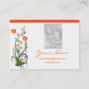 Cartes de visite verts et oranges floraux/de vigne