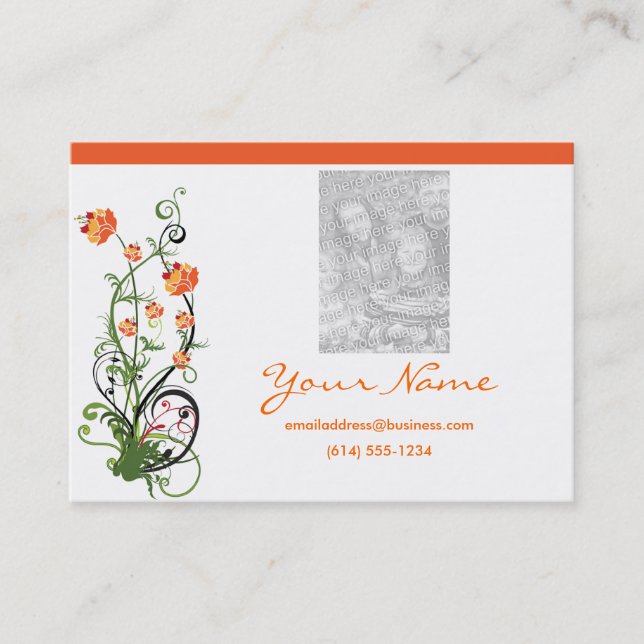 Cartes de visite verts et oranges floraux/de vigne (Devant)