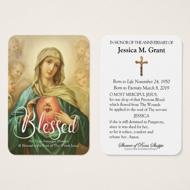 Cartes De Visite Vierge catholique Marie Anniversaire de la mort Ai (Devant & derrière)