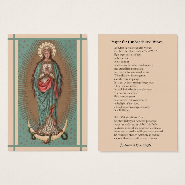 Cartes De Visite Vierge catholique Marie Prière Maris et femmes (Devant & derrière)