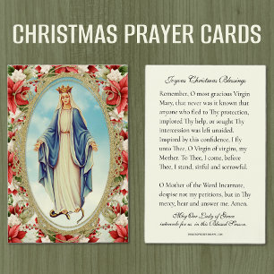 Cartes De Visite Vierge de Noël Marie Mémoire Prière Poinsettia