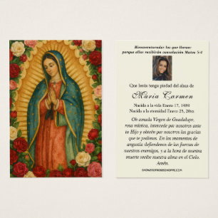 Cartes De Visite Vierge du Mexique Guadalupe Prière funéraire espag