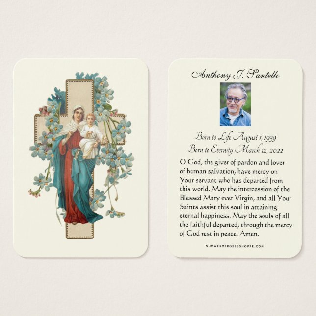 Cartes De Visite Vierge Marie Funérailles Prière (Devant & derrière)
