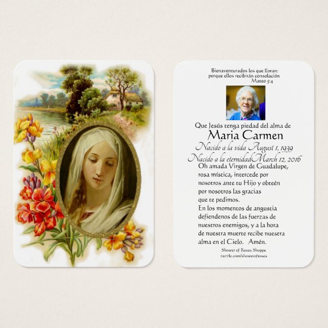Cartes De Visite Vierge Marie Guadalupe Espagne Funérailles Sainte  (Devant & derrière)