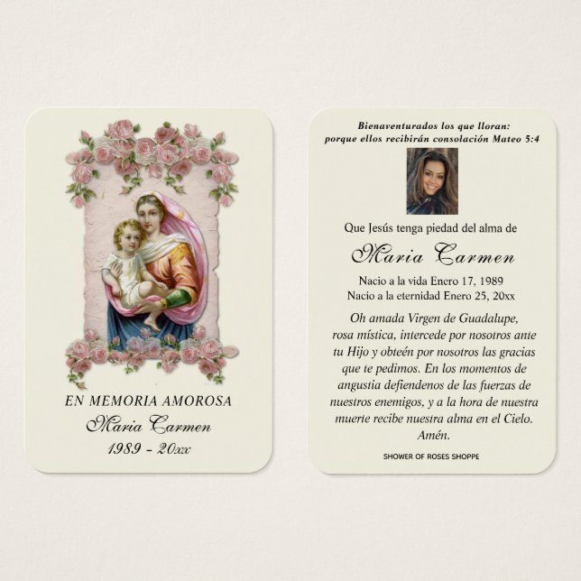 Cartes De Visite Vierge Marie Jésus Espagnol Funérailles Sainte pri (Devant & derrière)