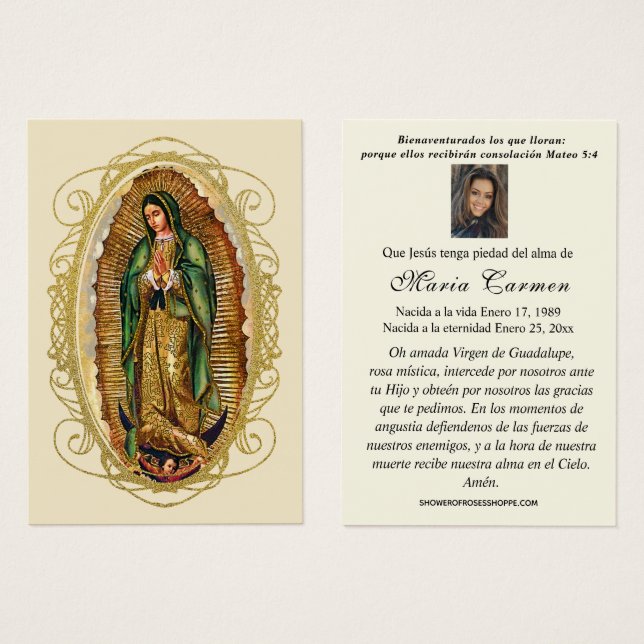 Cartes De Visite Vierge Mexique Guadalupe Espagne prière funéraire (Devant & derrière)