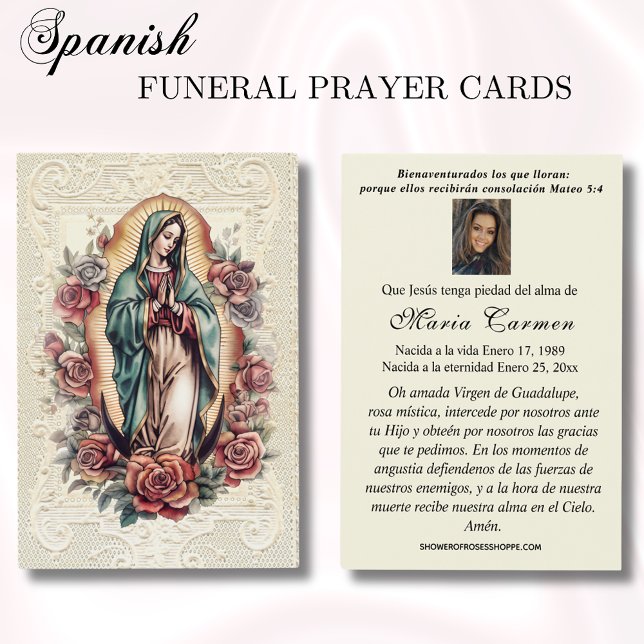 Cartes De Visite Vierge Mexique Guadalupe Espagne prière funéraire (Créateur téléchargé)