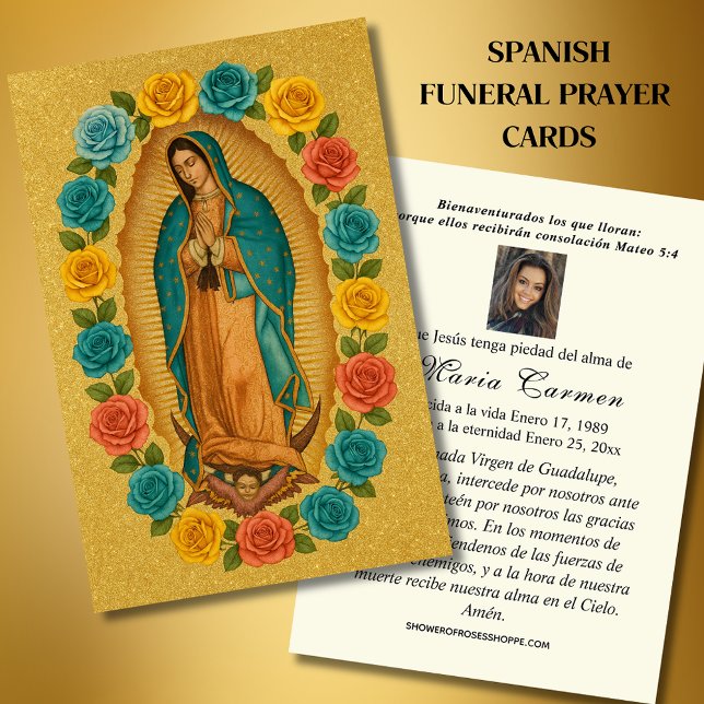 Cartes De Visite Vierge Mexique Guadalupe Espagne prière funéraire (Créateur téléchargé)