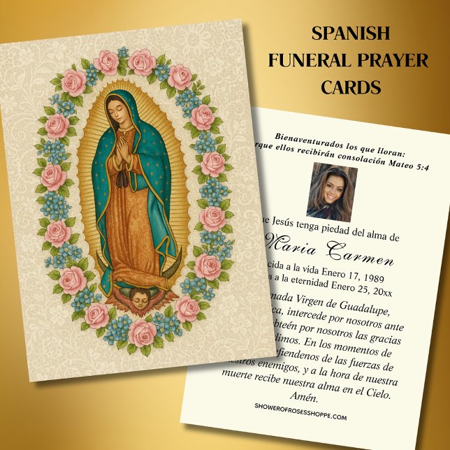 Cartes De Visite Vierge Mexique Guadalupe Espagne prière funéraire (Créateur téléchargé)