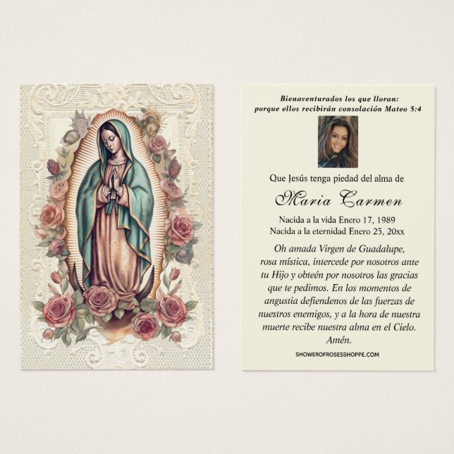 Cartes De Visite Vierge Mexique Guadalupe Espagne prière funéraire (Devant & derrière)