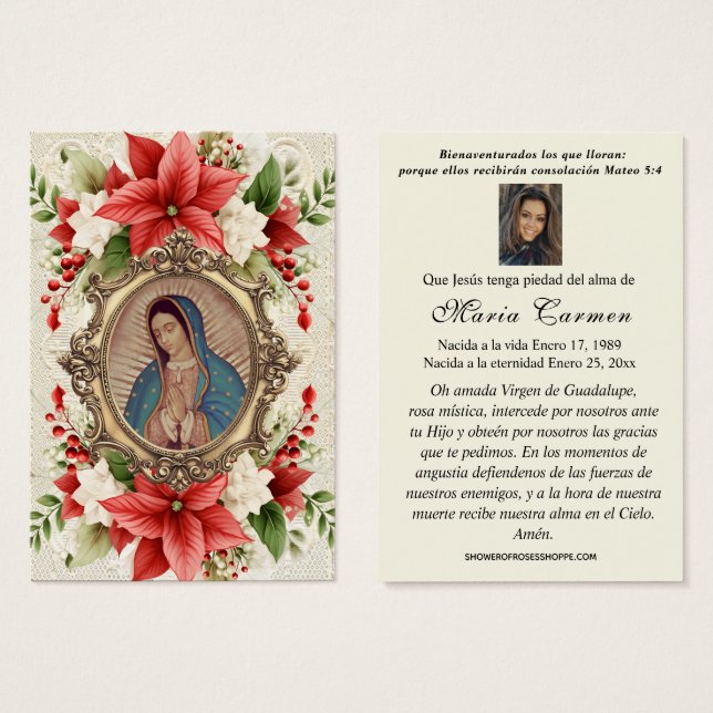 Cartes De Visite Vierge Noël Guadalupe Espagne prière funéraire (Devant & derrière)