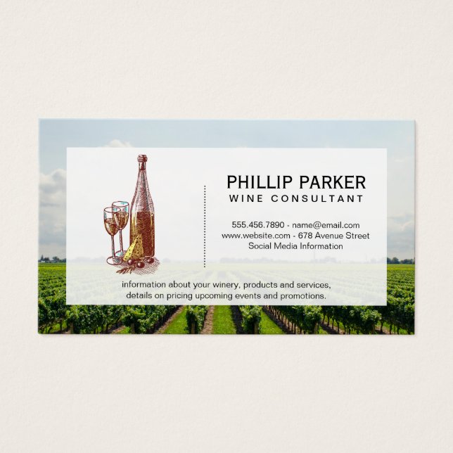 Cartes De Visite Vignoble | Bouteille de vin et verre (Devant)